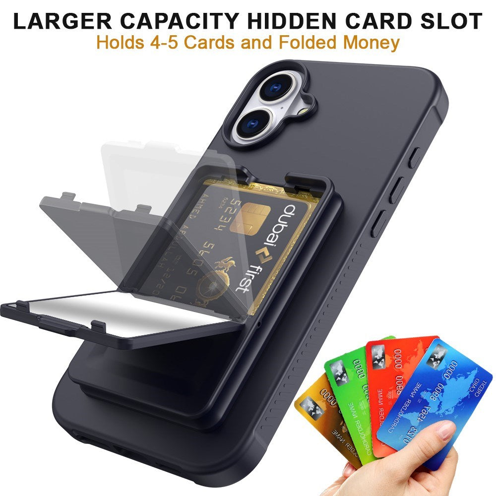 EIDERWOOD iPhone 16 Fleksibelt Plastik Mobil Cover m. Kortholder & Indbygget Spejl - Sort