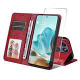 Motorola Edge 60 / Edge 60 Fusion - EIDERWOOD 2-i-1 Kunstlæder Flip Cover m. Skærmbeskyttelsesglas - Rød