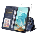 Motorola Edge 60 / Edge 60 Fusion - EIDERWOOD 2-i-1 Kunstlæder Flip Cover m. Skærmbeskyttelsesglas - Blå