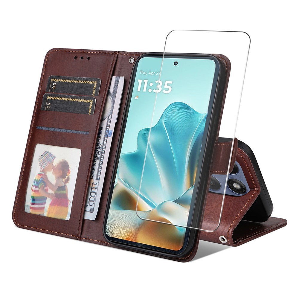 Motorola Edge 60 / Edge 60 Fusion - EIDERWOOD 2-i-1 Kunstlæder Flip Cover m. Skærmbeskyttelsesglas - Brun