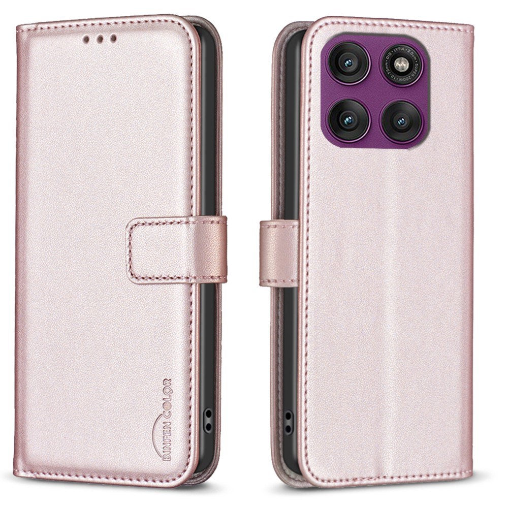 Motorola Edge 60 Pro - BINFEN Kunstlæder Flip Cover m. Kortholder & Ståfunktion - Rose Gold
