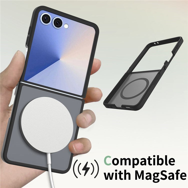 EIDERWOOD Samsung Galaxy Z Flip7 Mat Hybrid Bagside Cover - MagSafe Kompatibel - Gennemsigtig / Sort