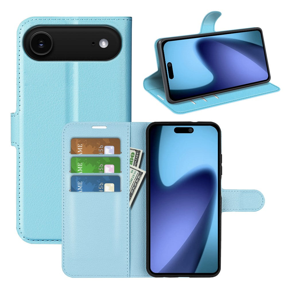 EIDERWOOD iPhone Air Litchi Flip Cover m. Pung & Stander - Blå