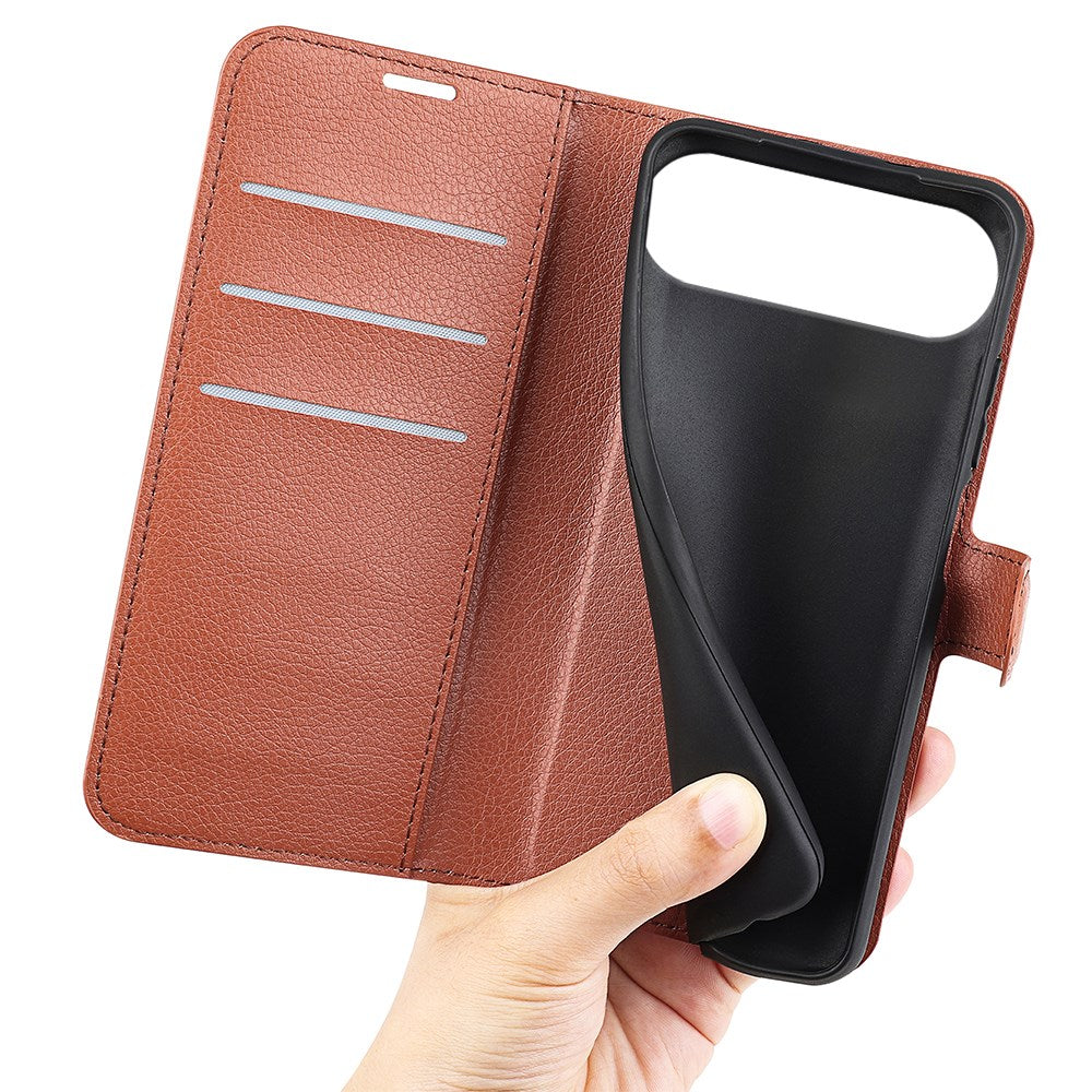 EIDERWOOD iPhone Air Litchi Flip Cover m. Pung & Stander - Brun