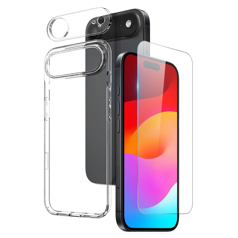iPhone Air - NORTHJO 3-i-1 Beskyttelsessæt m. Fleksibelt Plastik Cover / Hærdet Skærmbeskyttelsesglas / Kameralinsebeskyttelsesglas - Gennemsigtig