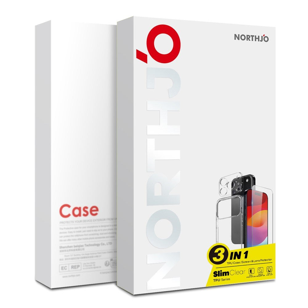 iPhone Air - NORTHJO 3-i-1 Beskyttelsessæt m. Fleksibelt Plastik Cover / Hærdet Skærmbeskyttelsesglas / Kameralinsebeskyttelsesglas - Gennemsigtig