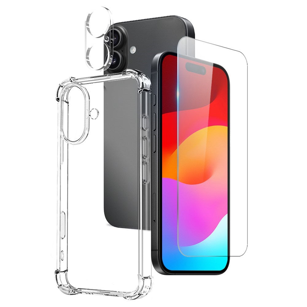 iPhone 17 - NORTHJO 3-i-1 Beskyttelsessæt m. Stødabsorberende Fleksibelt Plastik Cover / Hærdet Skærmbeskyttelsesglas / Kameralinsebeskyttelsesglas - Gennemsigtig