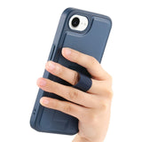 iPhone 17e / 16e - Hårdt Plastik Cover m. Kunstlæder Bagside & Fingerrem - MagSafe Kompatibel - Blå