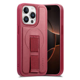 iPhone 13 Pro - Hårdt Plastik Cover m. Kunstlæder Bagside & Fingerrem - MagSafe Kompatibel - Rød