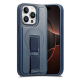 iPhone 13 Pro - Hårdt Plastik Cover m. Kunstlæder Bagside & Fingerrem - MagSafe Kompatibel - Blå