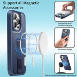 iPhone 14 Pro - Hårdt Plastik Cover m. Kunstlæder Bagside & Fingerrem - MagSafe Kompatibel - Blå