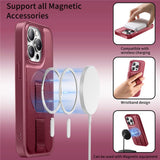 iPhone 15 Pro - Hårdt Plastik Cover m. Kunstlæder Bagside & Fingerrem - MagSafe Kompatibel - Rød