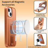 iPhone 15 - Hårdt Plastik Cover m. Kunstlæder Bagside & Fingerrem - MagSafe Kompatibel - Brun