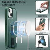 iPhone 15 - Hårdt Plastik Cover m. Kunstlæder Bagside & Fingerrem - MagSafe Kompatibel - Grøn