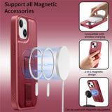 iPhone 15 - Hårdt Plastik Cover m. Kunstlæder Bagside & Fingerrem - MagSafe Kompatibel - Rød