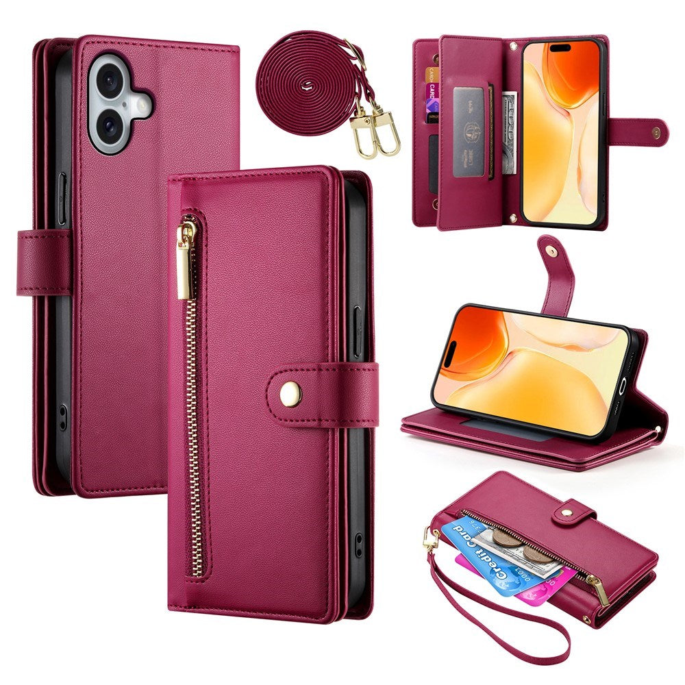 EIDERWOOD iPhone 17 Flip Cover - Indbygget Kortholder & Lynlåslomme & Strop - Red