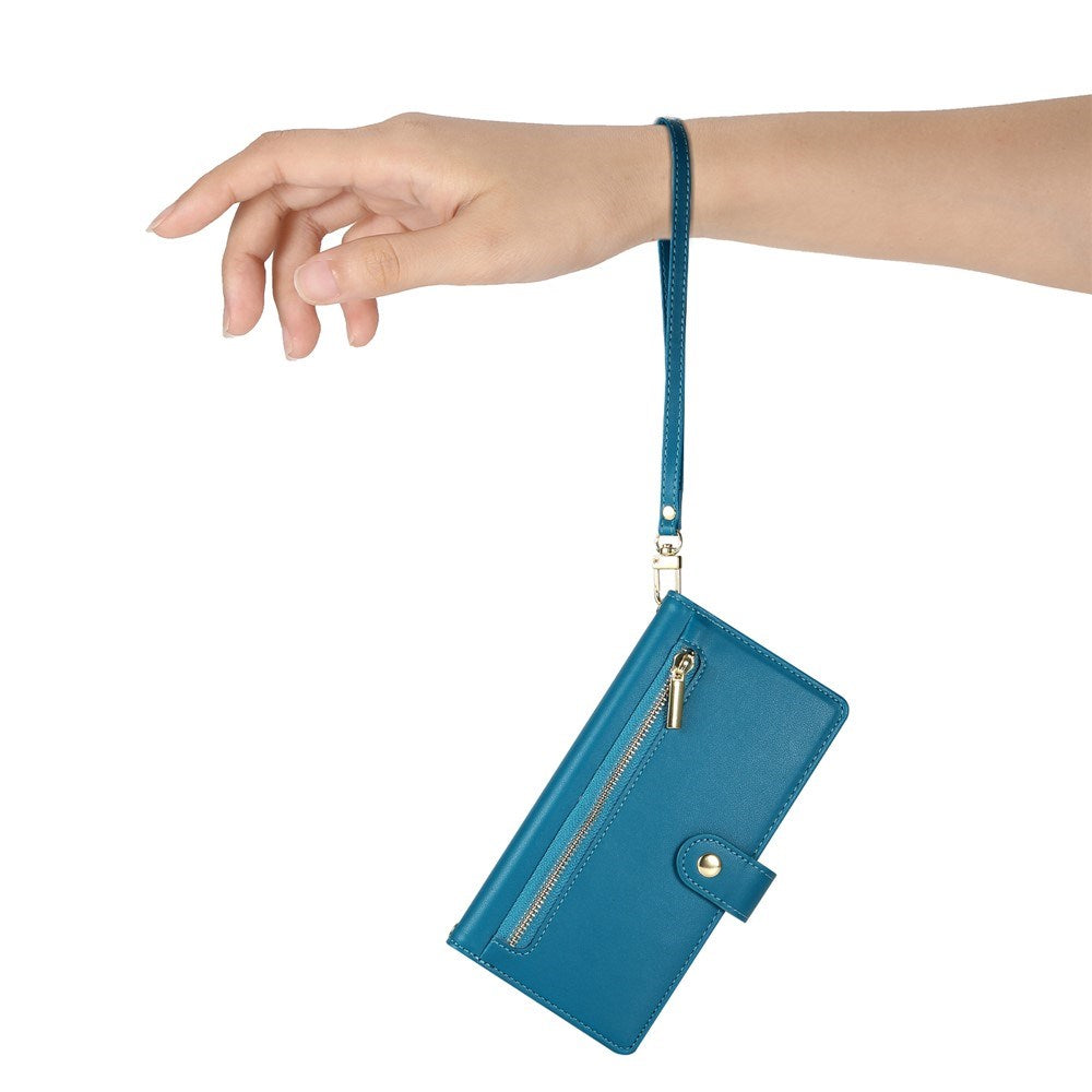 EIDERWOOD iPhone 17 Flip Cover - Indbygget Kortholder & Lynlåslomme & Strop - Blå