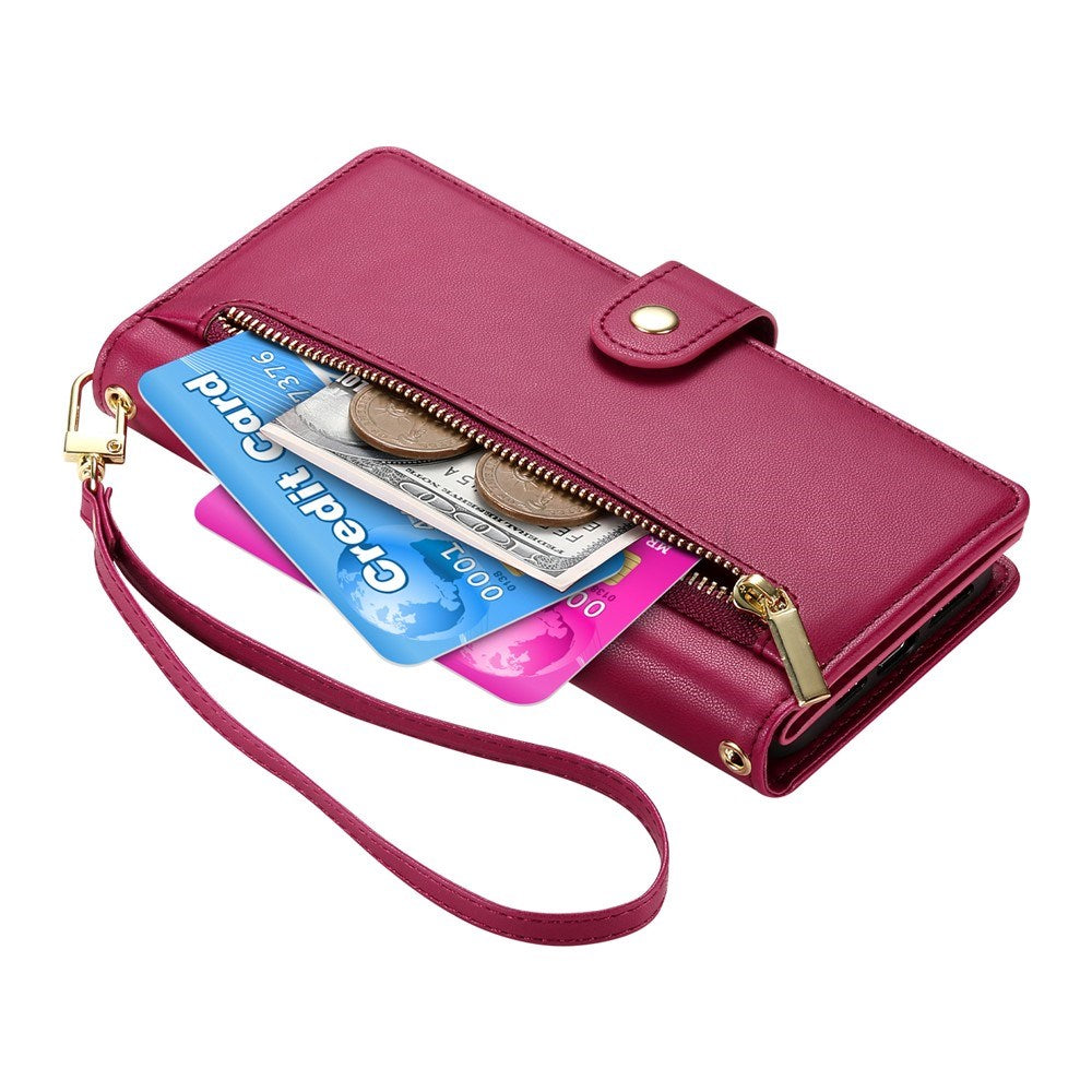 EIDERWOOD iPhone Air Flip Cover - Indbygget Kortholder & Lynlåslomme & Strop - Rød