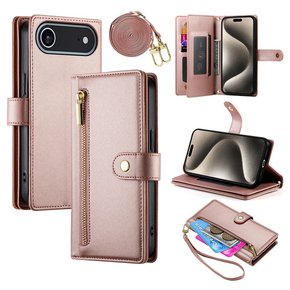 EIDERWOOD iPhone Air Flip Cover - Indbygget Kortholder & Lynlåslomme & Strop - Rose Gold