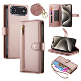EIDERWOOD iPhone Air Flip Cover - Indbygget Kortholder & Lynlåslomme & Strop - Rose Gold