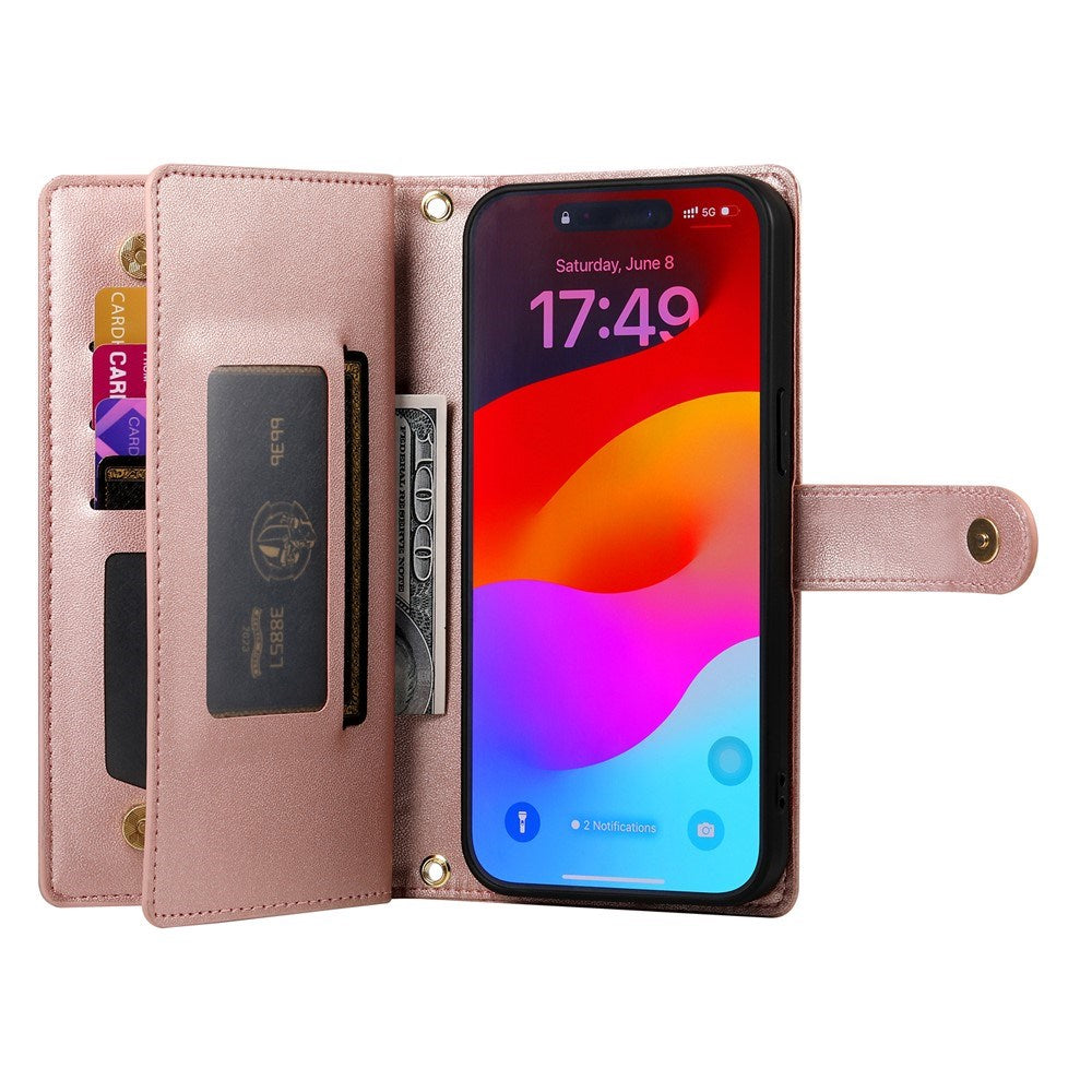 EIDERWOOD iPhone Air Flip Cover - Indbygget Kortholder & Lynlåslomme & Strop - Rose Gold