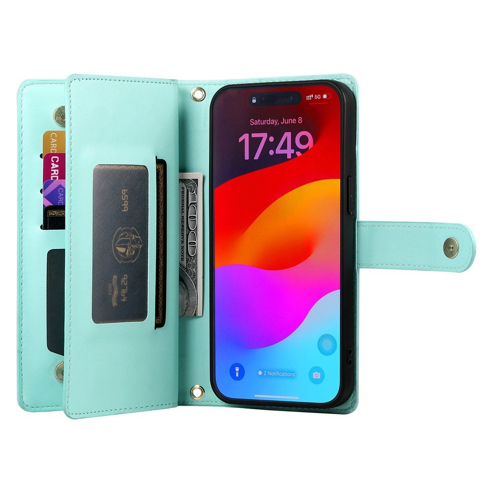 EIDERWOOD iPhone Air Flip Cover - Indbygget Kortholder & Lynlåslomme & Strop - Turkis