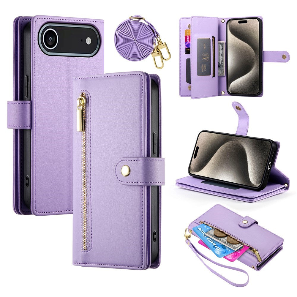 EIDERWOOD iPhone Air Flip Cover - Indbygget Kortholder & Lynlåslomme & Strop - Lilla