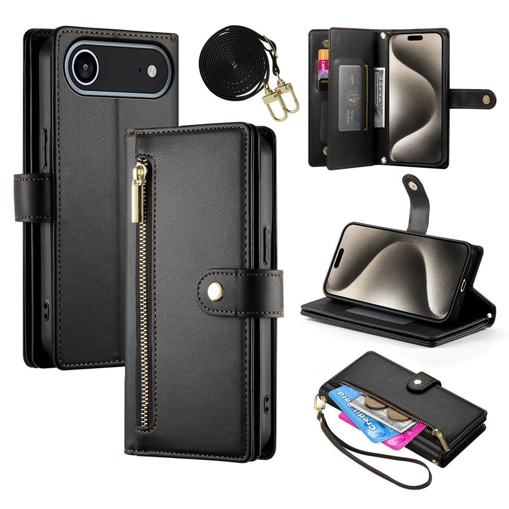 EIDERWOOD iPhone Air Flip Cover - Indbygget Kortholder & Lynlåslomme & Strop - Sort