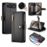 EIDERWOOD iPhone Air Flip Cover - Indbygget Kortholder & Lynlåslomme & Strop - Sort