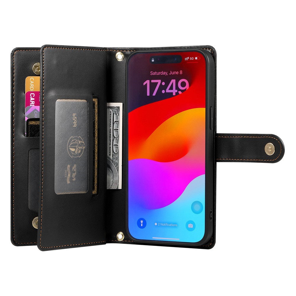 EIDERWOOD iPhone Air Flip Cover - Indbygget Kortholder & Lynlåslomme & Strop - Sort