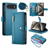 EIDERWOOD iPhone Air Flip Cover - Indbygget Kortholder & Lynlåslomme & Strop - Blå