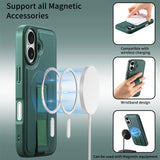 iPhone 16 - Hårdt Plastik Cover m. Kunstlæder Bagside & Fingerrem - MagSafe Kompatibel - Grøn