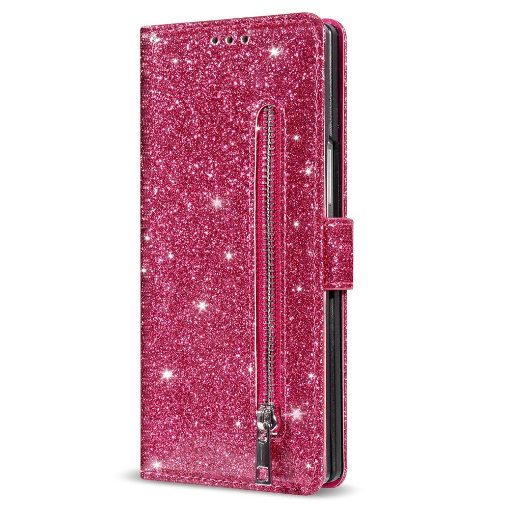 Samsung Galaxy Z Fold7 - EIDERWOOD Glitter Flip Cover m. Pung - Lyserød