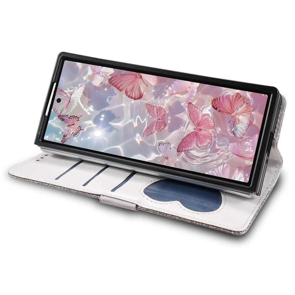 Samsung Galaxy Z Fold7 - EIDERWOOD Glitter Flip Cover m. Pung - Sølv