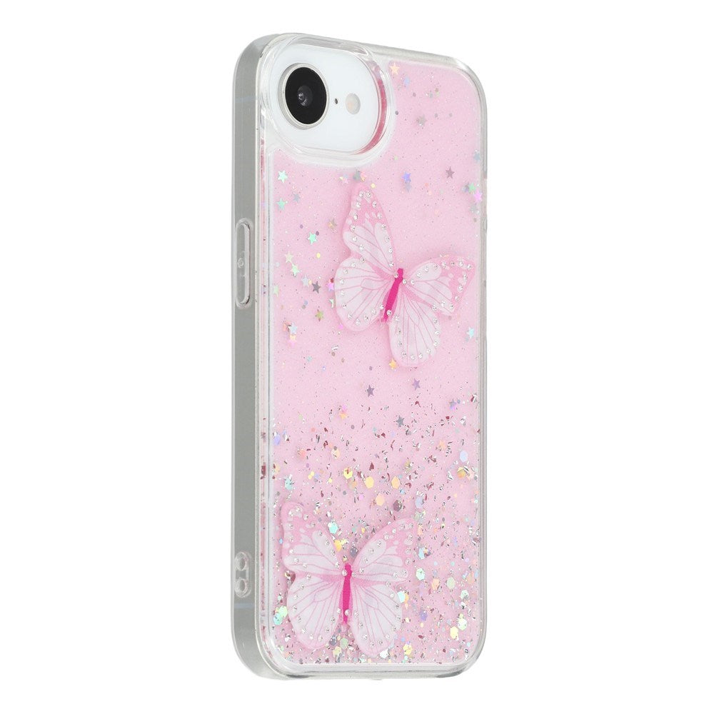 EIDERWOOD iPhone 17e / 16e Fleksibelt Plastik Mobil Cover m. Sommerfugle - Gennemsigtig / Lyserød
