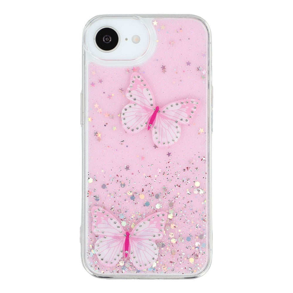 EIDERWOOD iPhone 17e / 16e Fleksibelt Plastik Mobil Cover m. Sommerfugle - Gennemsigtig / Lyserød