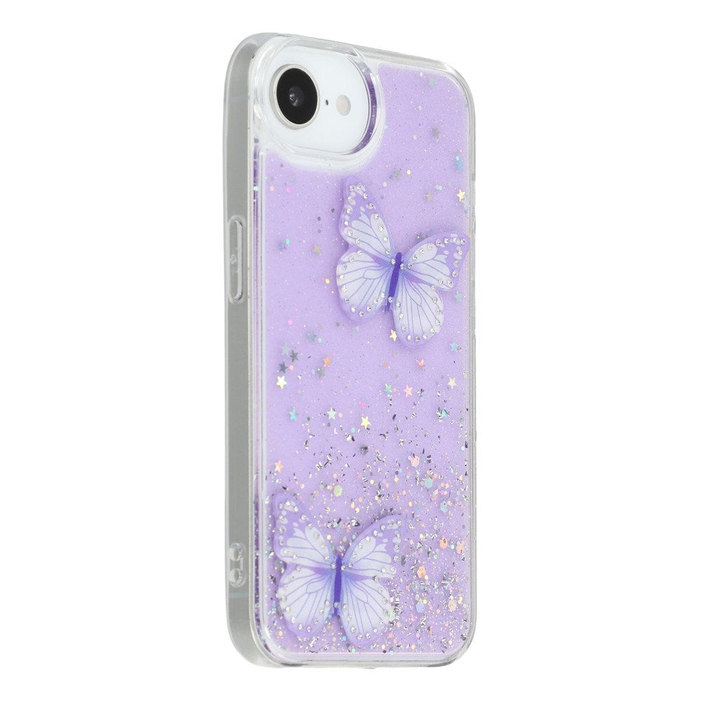 EIDERWOOD iPhone 17e / 16e Fleksibelt Plastik Mobil Cover m. Sommerfugle - Gennemsigtig / Lilla