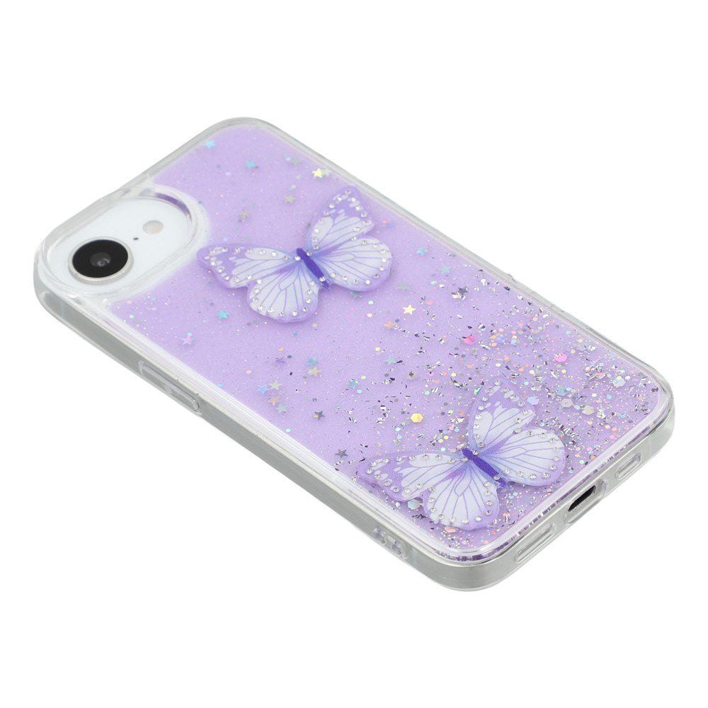EIDERWOOD iPhone 17e / 16e Fleksibelt Plastik Mobil Cover m. Sommerfugle - Gennemsigtig / Lilla