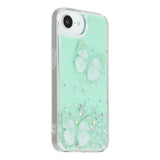 EIDERWOOD iPhone 17e / 16e Fleksibelt Plastik Mobil Cover m. Sommerfugle - Gennemsigtig / Grøn