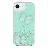 EIDERWOOD iPhone 17e / 16e Fleksibelt Plastik Mobil Cover m. Sommerfugle - Gennemsigtig / Grøn