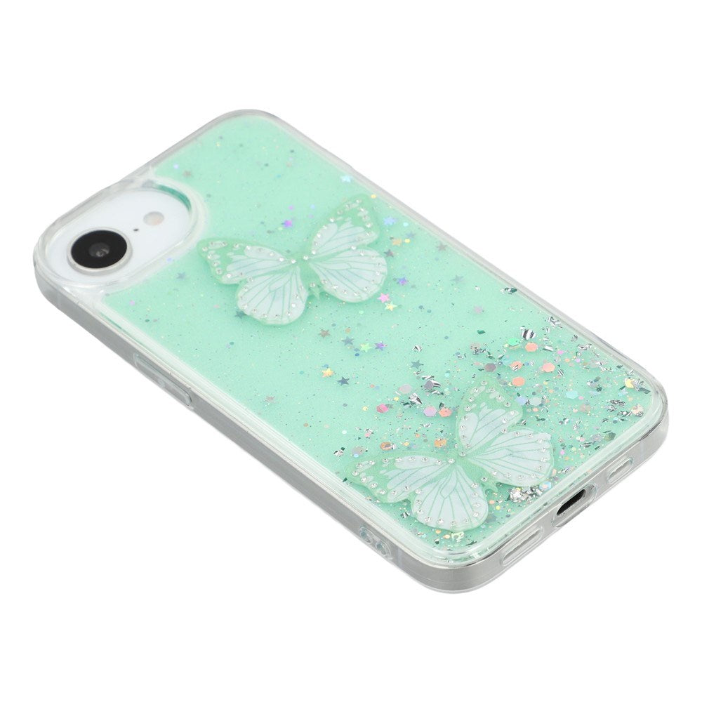 EIDERWOOD iPhone 17e / 16e Fleksibelt Plastik Mobil Cover m. Sommerfugle - Gennemsigtig / Grøn