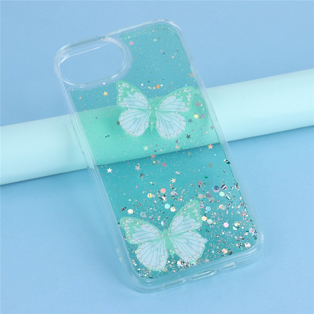 EIDERWOOD iPhone 17e / 16e Fleksibelt Plastik Mobil Cover m. Sommerfugle - Gennemsigtig / Grøn