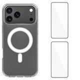iPhone 17 Pro Hybrid Mobil Cover - inkl. 2 x Skærmbeskyttelsesglas - MagSafe Kompatibel - Gennemsigtig / Hvid