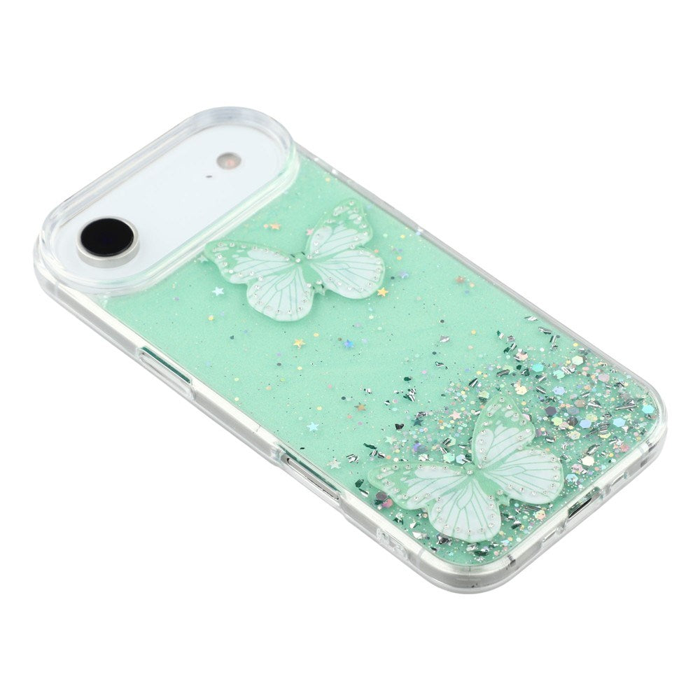 EIDERWOOD iPhone Air Fleksibelt Plastik Mobil Cover m. Sommerfugle - Gennemsigtig / Grøn