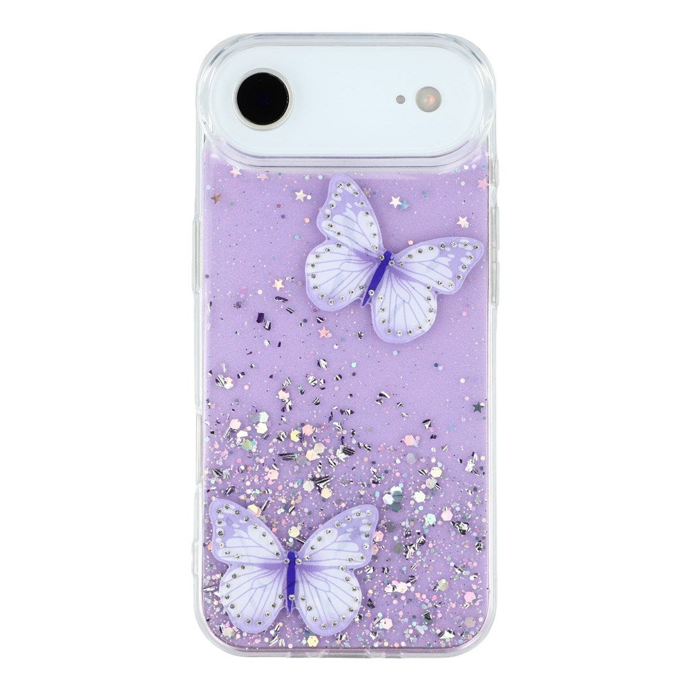 EIDERWOOD iPhone Air Fleksibelt Plastik Mobil Cover m. Sommerfugle - Gennemsigtig / Lilla