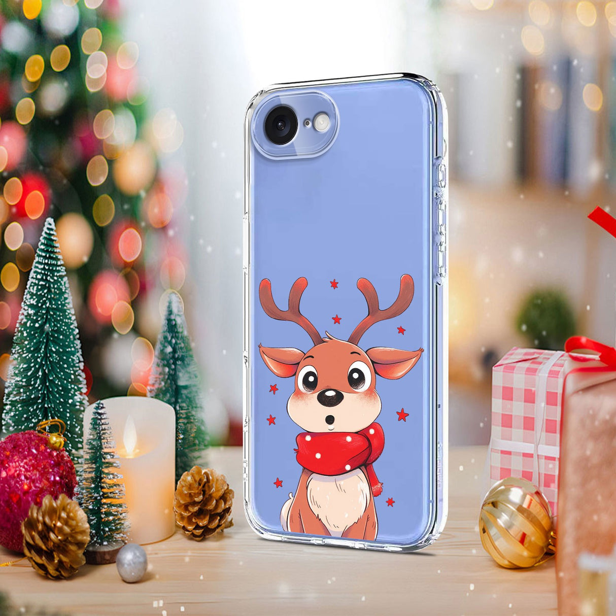 EIDERWOOD iPhone 17e / 16e Fleksibelt Plast Jule Mobil Cover - Gennemsigtig / Rensdyr