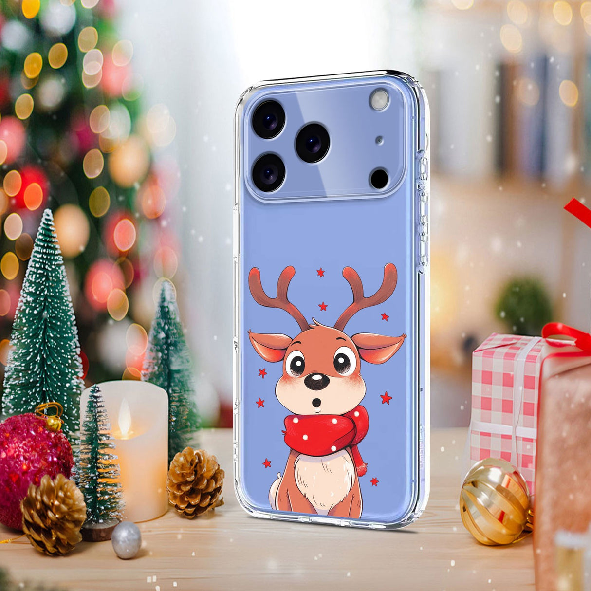 EIDERWOOD iPhone 17 Pro Fleksibelt Plast Jule Mobil Cover - Gennemsigtig / Rensdyr