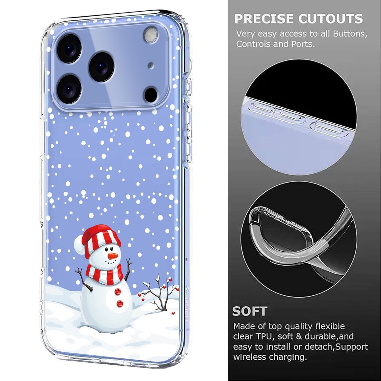 EIDERWOOD iPhone 17 Pro Fleksibelt Plast Jule Mobil Cover - Gennemsigtig / Snemand