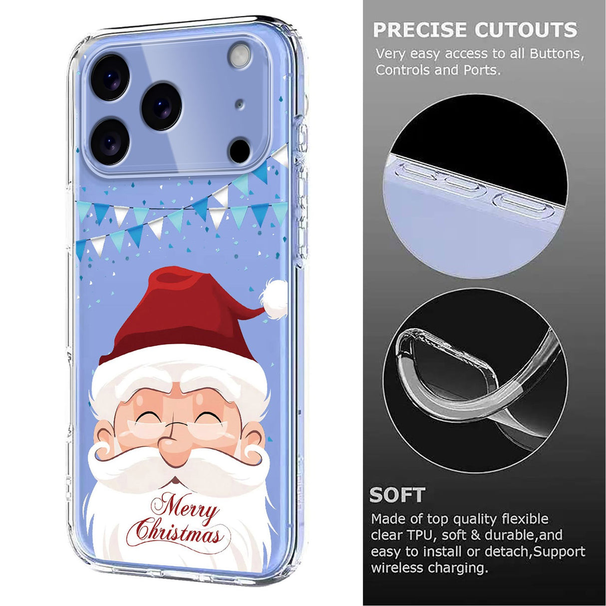 EIDERWOOD iPhone 17 Pro Fleksibelt Plast Jule Mobil Cover - Gennemsigtig / Julemanden
