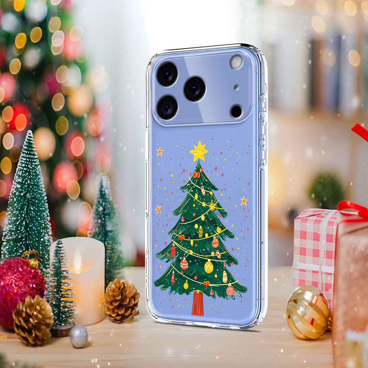 EIDERWOOD iPhone 17 Pro Fleksibelt Plast Jule Mobil Cover - Gennemsigtig / Juletræ